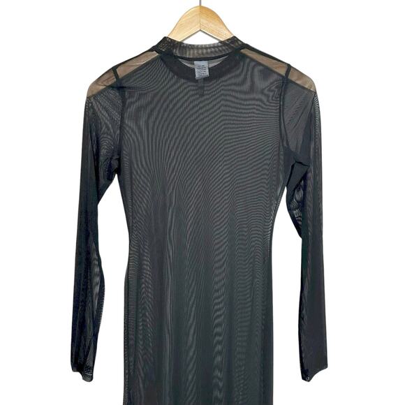 K Too Womens Sheer Long Sleeve Mock Neck Mesh Swim Cover Up Maxi Dress Black M - Picture 8 of 13
